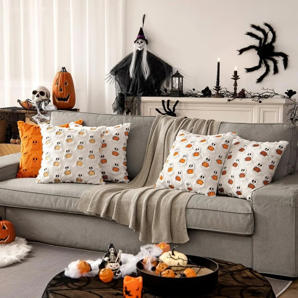 Halloween Ghost & Pumpkin Throw Pillow Cover 45x45cm