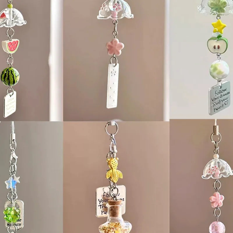 Transparent Keychain Cute Wind Chime Pendant Keyring Mobile Phone Lanyard Kawaii Bag Decorative Accessories Home Decorations Oasis Select