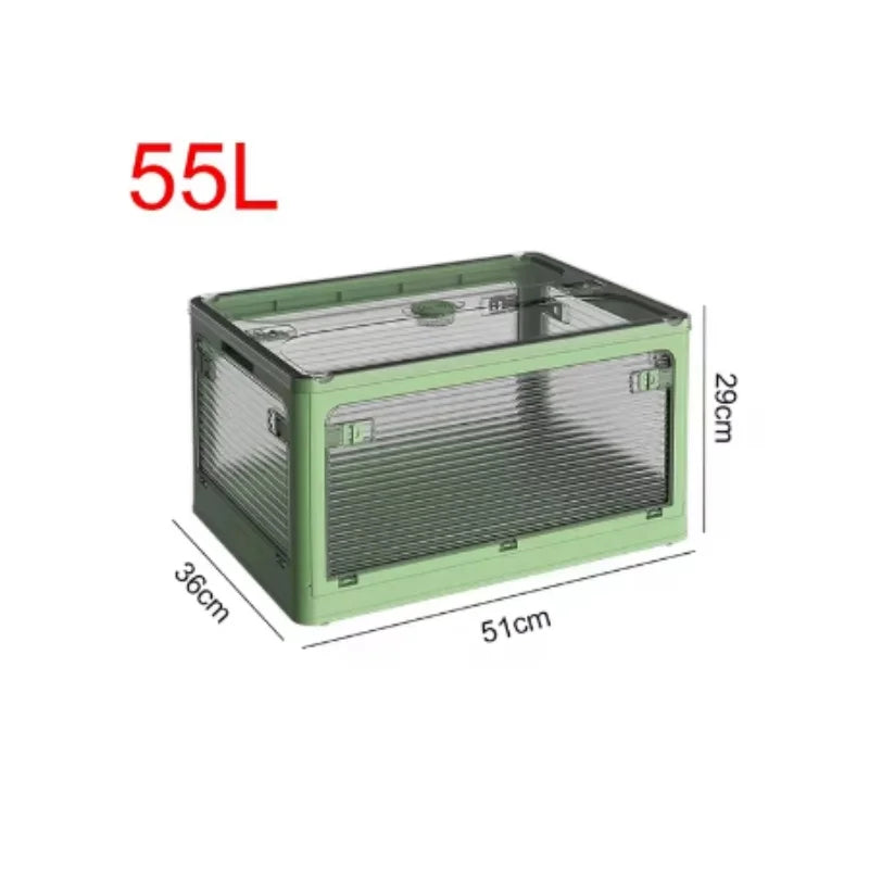 Large Capacity Storage Box with Lid Toys Books Food Sundries Organizer Foldable Car Storage Bin Closet Clothes Container Outdoor Oasis Select Green 55L