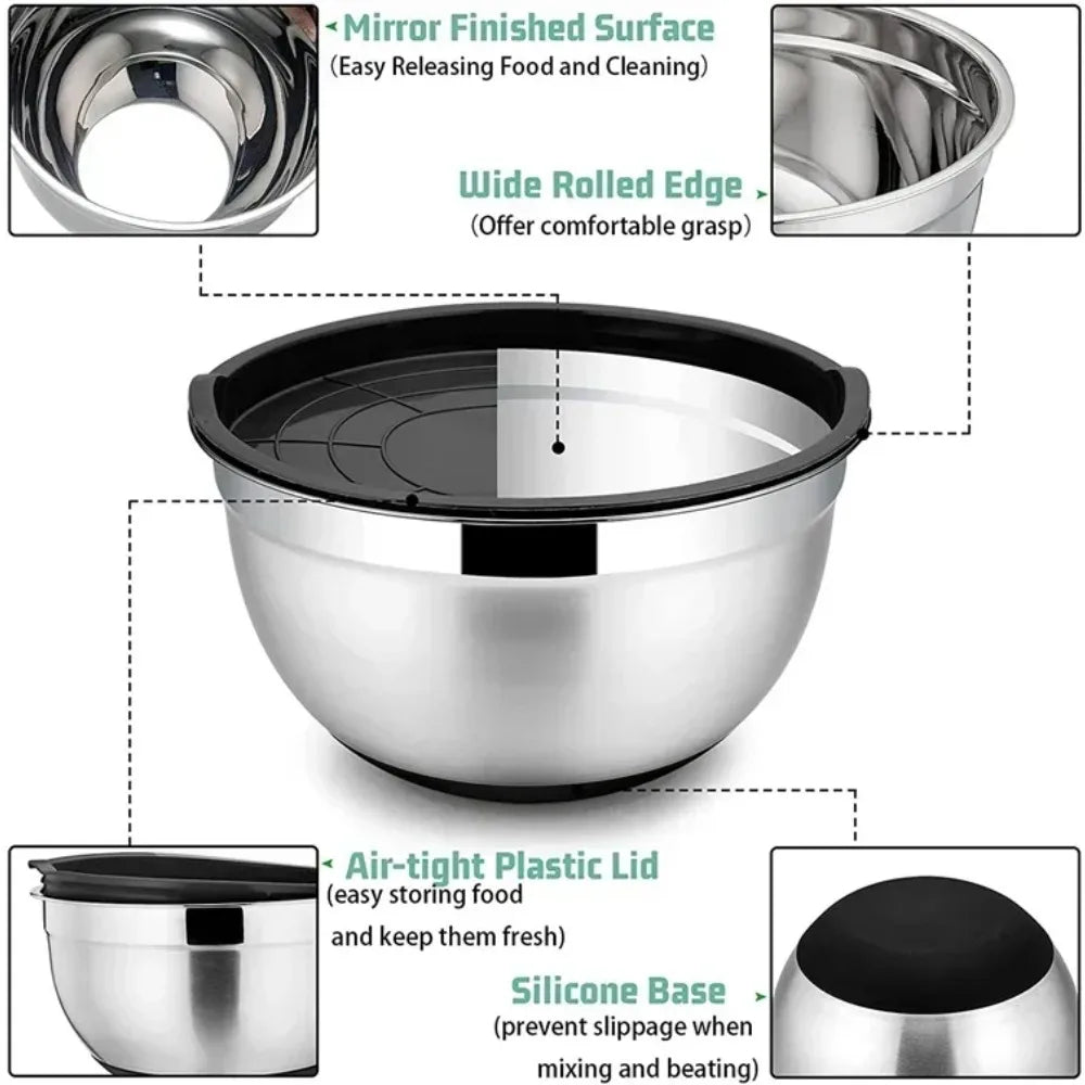 Stainless Steel Mixing Bowls with Lid & Non-Slip Silicone Base Stainless Steel Mixing Bowl Oasis Select