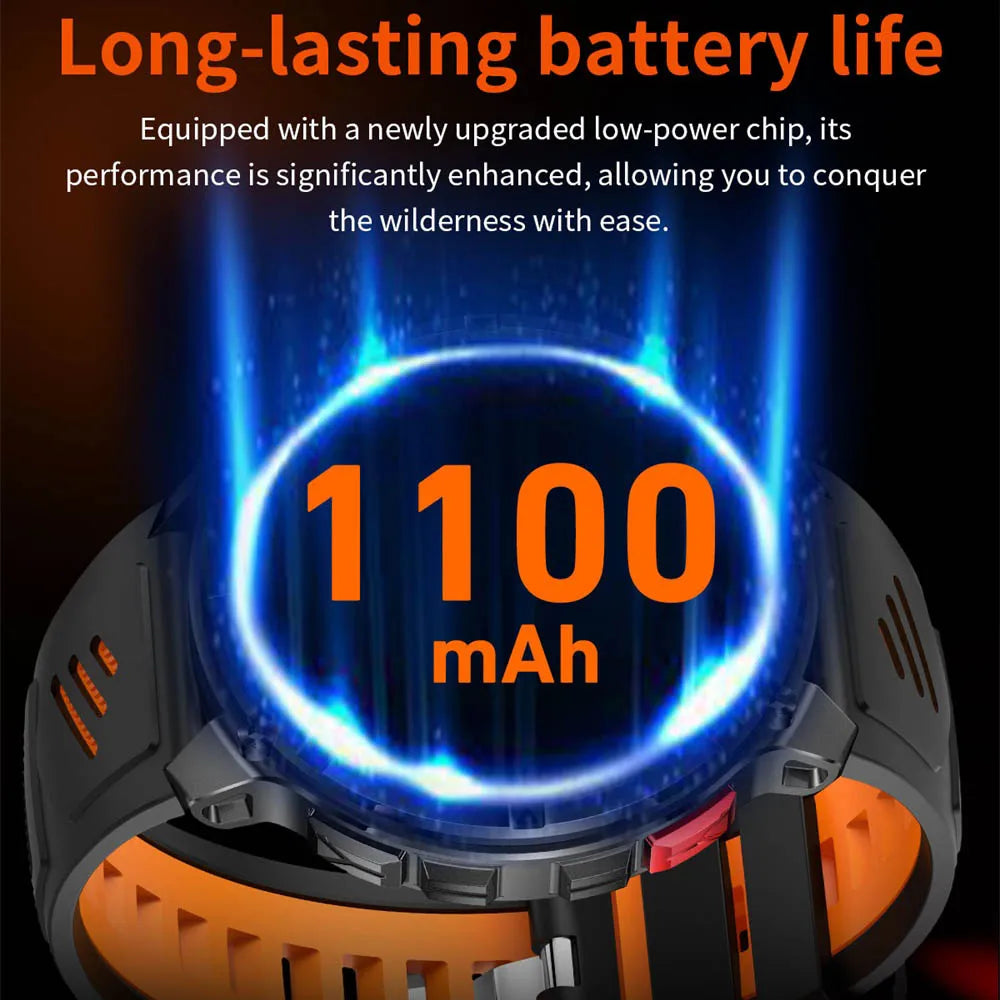 Smartwatch 1.7-inch 1100mAh Battery Outdoor Smart Watch Men Women LED Flashlight BT Call Sport Compass Health Monitor Waterproof Oasis Select