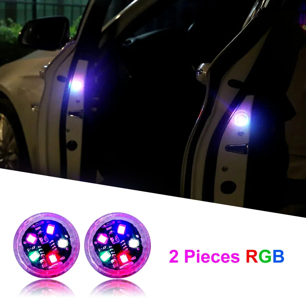 1/2/4pcs Universal LED Car Opening Door Safety Warning Anti-collision Lights Magnetic Sensor Strobe Flashing Alarm Lights Oasis Select RGB 2pcs
