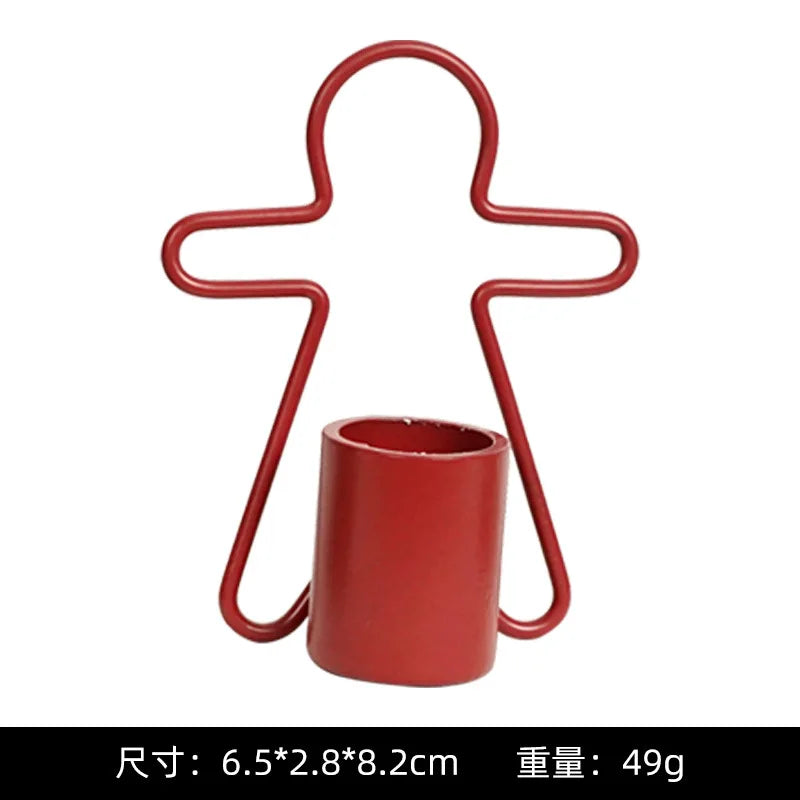 Simple Gingerbread Man Candlestick Decoration Ins Style Christmas-themed Mini Candlestick with Festive Atmosphere Oasis Select For Candle 84A red