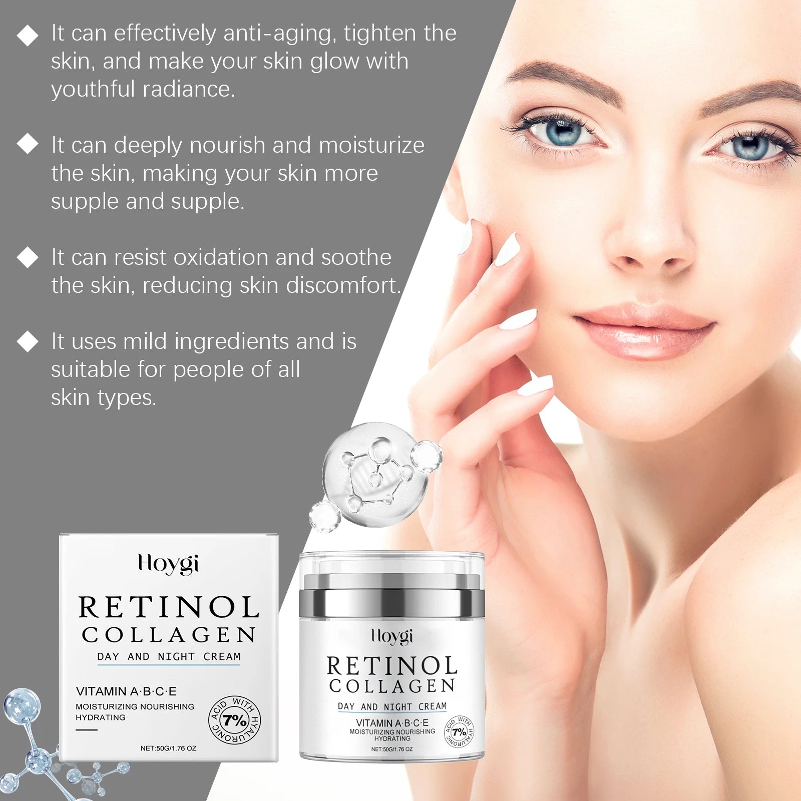 Retinol Anti Aging Face Cream Moisturizing Collagen Wrinkle Remove Firming Skin Smoothing Nourish Glow Skin Care Cream 50g Oasis Select