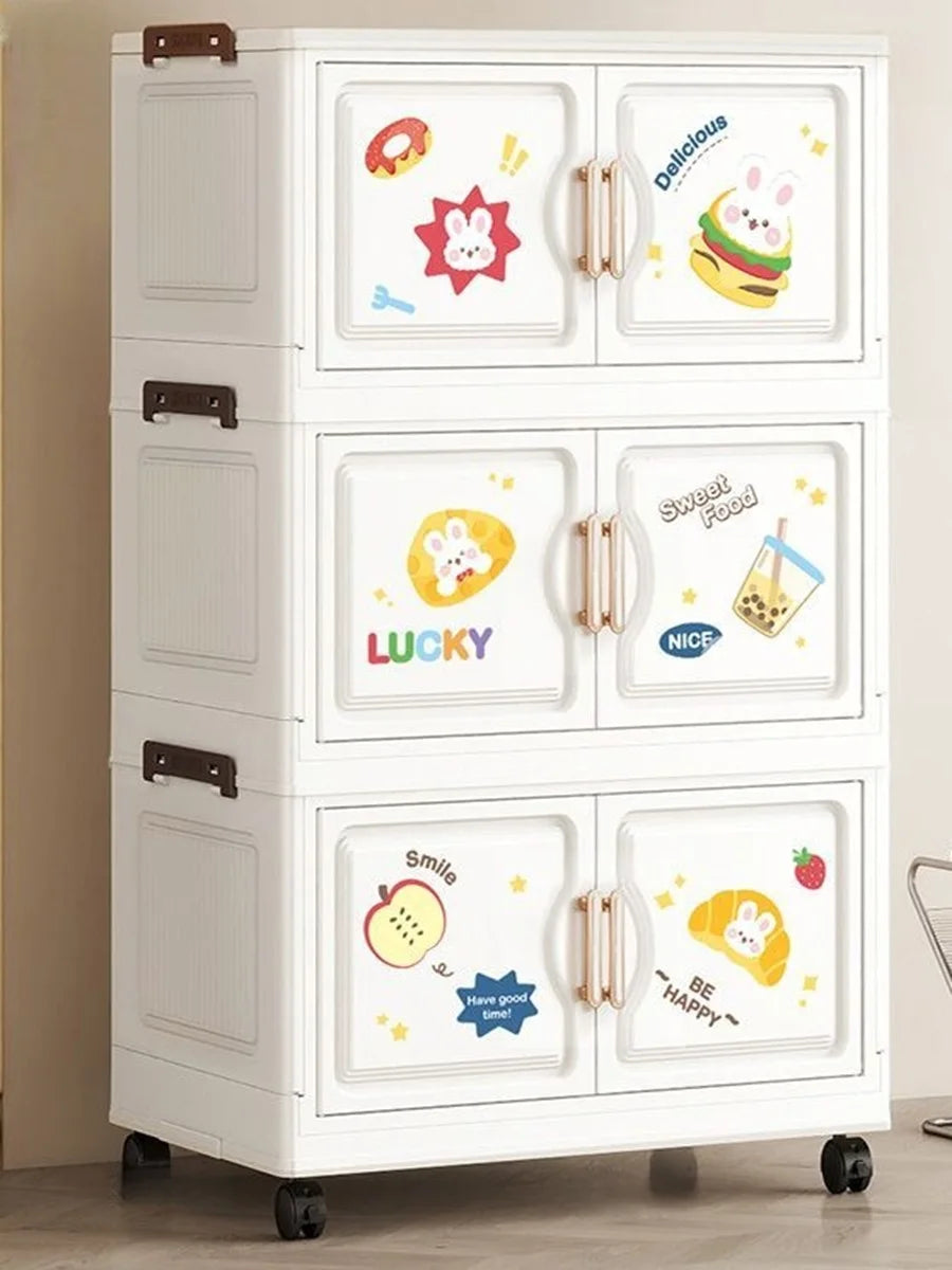 18.9 Inch Cartoon Foldable Storage Box,1-6 Tier Heavy-Duty Rolling Organizer,2 Colors for Bedroom/Living Room/Kitchen/Study Oasis Select