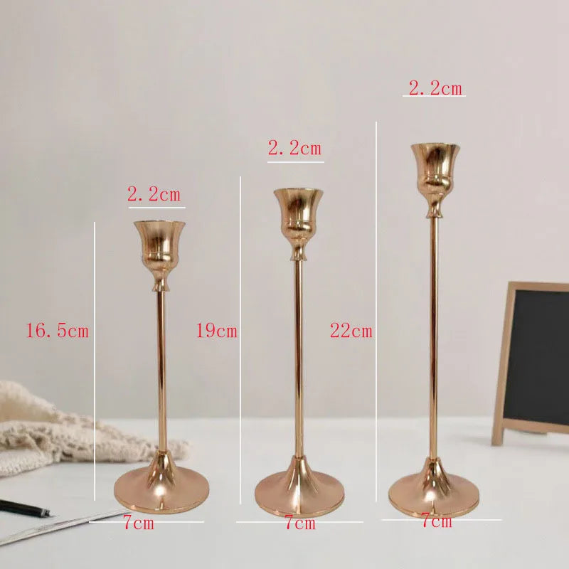 Set of 3 Vintage Elegant Metal and Aluminum Tabletop Candle Holders, Suitable for Wedding Anniversary, Home and Hotel Decoration Oasis Select golden 3pcs