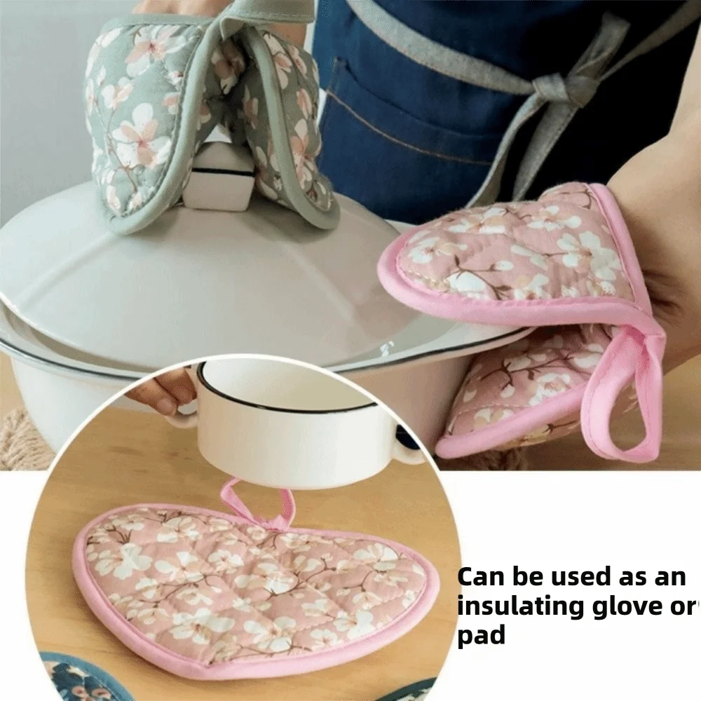 Heart-Shaped Cotton Oven Mitts | Non-Slip BBQ Gloves 1 Pair