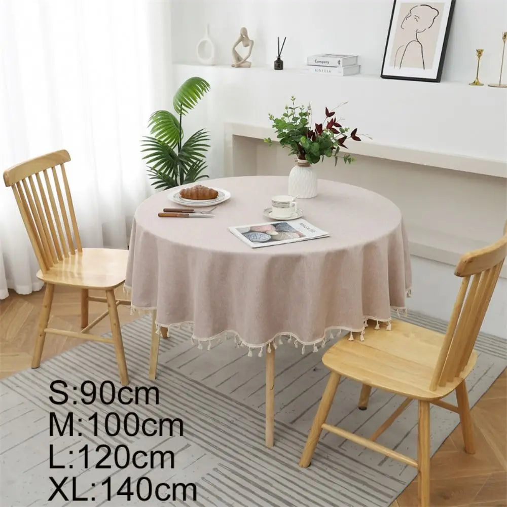 Round Cotton Linen Tablecloth with Tassels | Waterproof & Dustproof Round Tablecloth Oasis Select