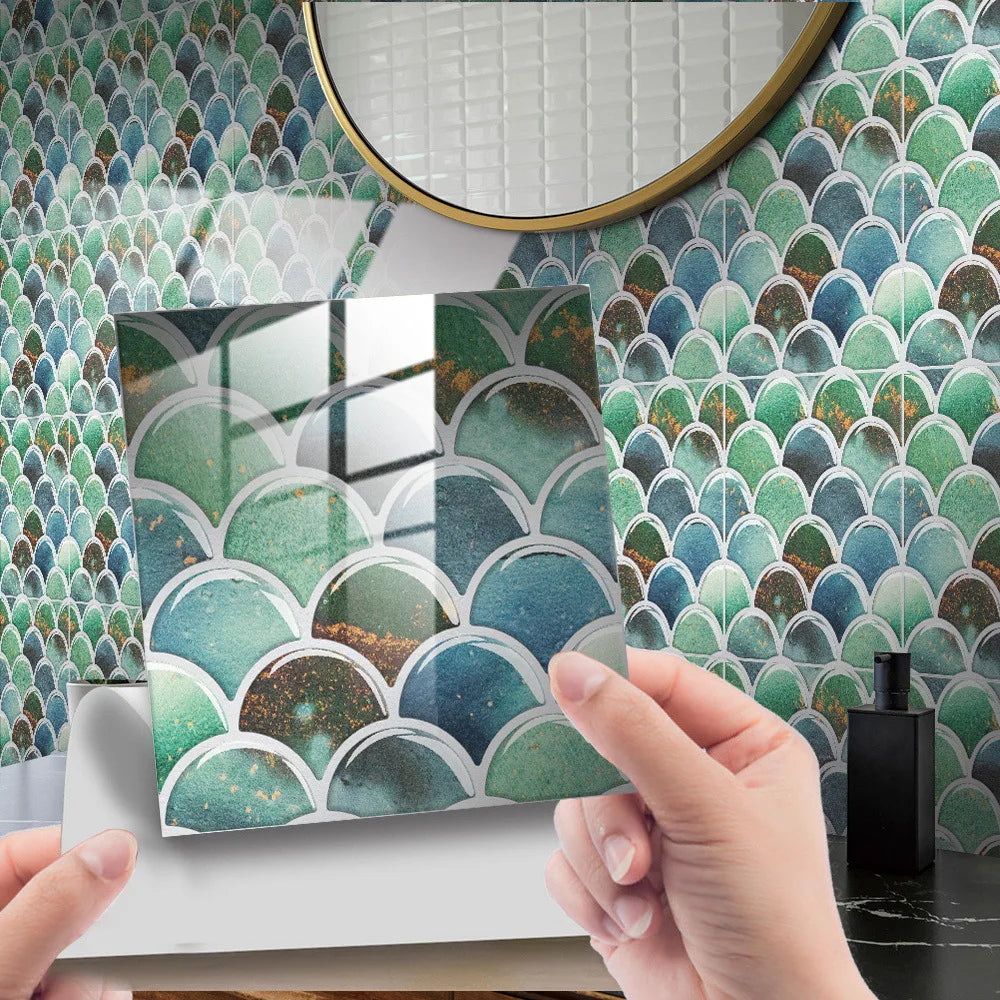 Retro marble grain covered with crystal film fish scale visual 3D ceramic tile paste home decoration renovation wall paste Oasis Select DJ-032 15cm x 15cm-25pcs