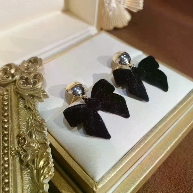 Vintage Black Flocking Earrings Geometric Bowknot Stud Earrings For Women Fashion With Jewelry Accessories Oasis Select