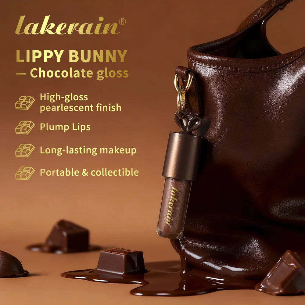 Lakerain Chocolate Rabbit Lip Gloss Mirror Effect Moisturizing Smooth Non-Sticky Long Lasting Hydration Lippy Bunny Lipstick Oasis Select