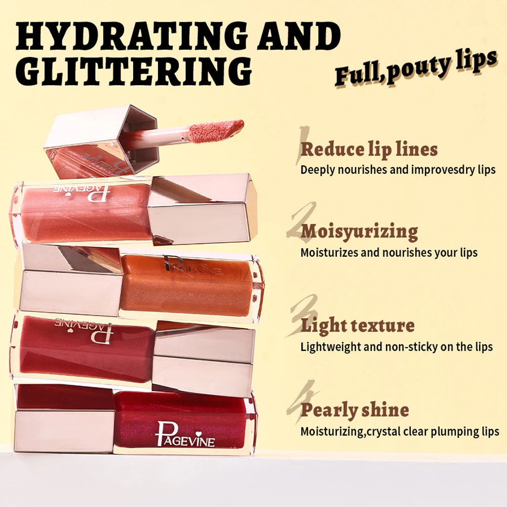 Shimmer Glitter Moisturizing Lip Gloss Multiple Pearly Shades Plump Full Pout Lip Liquid Lightweight Comfort Lip Makeup Oasis Select