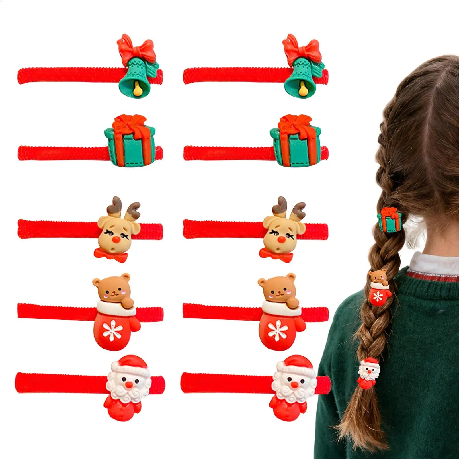 10PCS Christmas Hair Ties Cute Santa Elastic Bands Soft No Damage Ponytail Holders Santa Snowman Christmas Elastic Hair Bands Oasis Select