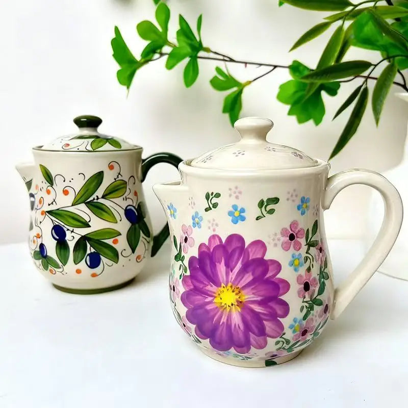 Olive Green Ceramic Flower Oil Pot Home Use Large Capacity Oil Bottle Soy Sauce Olive Oil Storage Container Kitchen Accessories Oasis Select