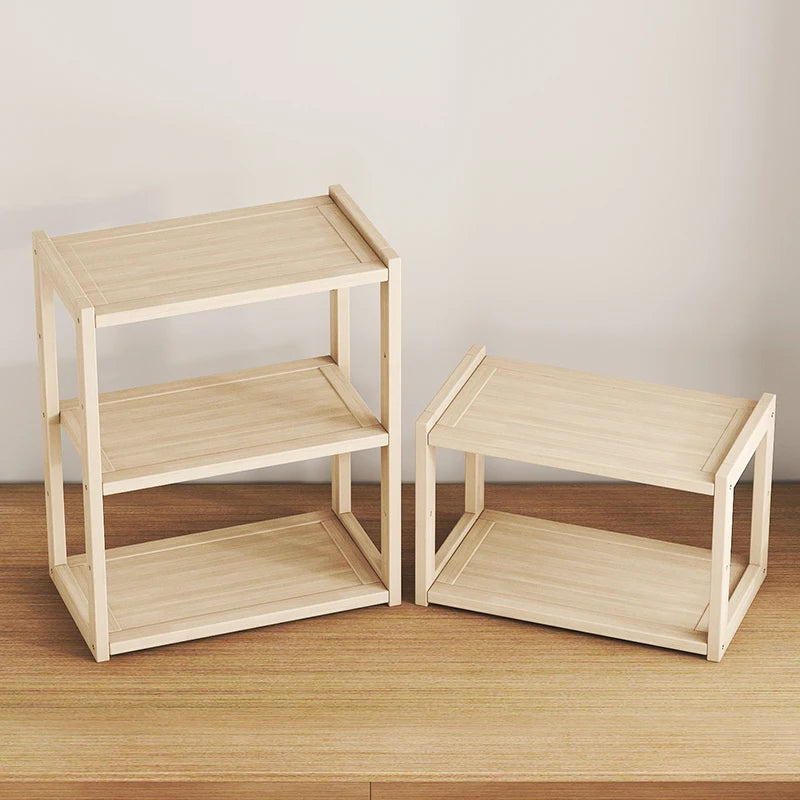 Desktop Solid Wood Multi-Layer Bookshelf & Desk Storage Rack