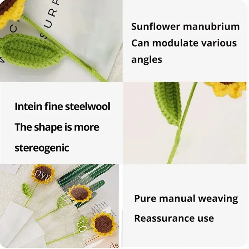 3Pcs Sunflower Hand Woven Bouquet Creative Wool Knitting Flower Sunflower Decorations Teachers Day Mother S Day Birthday Gift Oasis Select