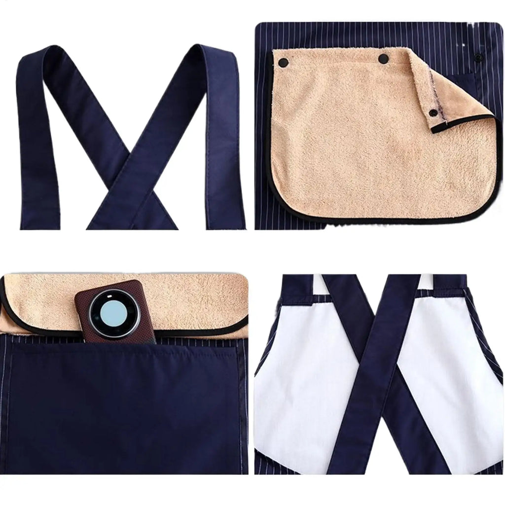 Kitchen Apron SWaterproof leeveless Cross Back Restaurant Uniform with Removable Hand Towel Anti-fouling Cooking Baking Bibs Oasis Select