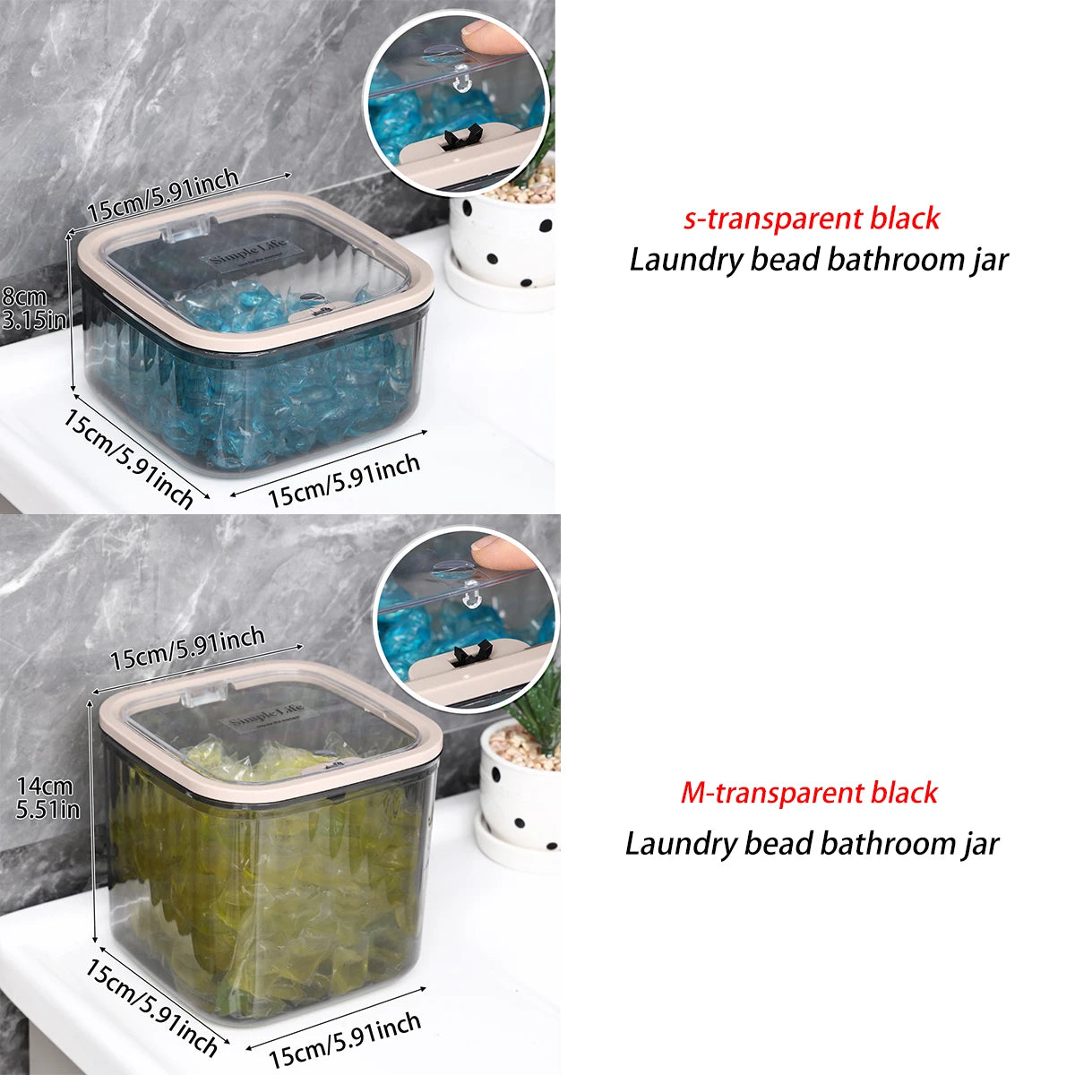 1pc acrylic transparent black elastic lid laundry gel bead bathroom jar bathroom organizer storage jar multifunctional storage Oasis Select
