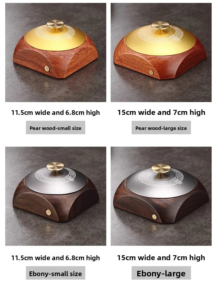 Ashtray Creative Personality Living Room Household Ebony Solid Wood with Cover Fly Ash Chinese Copper Ashtray Ashtrays Oasis Select