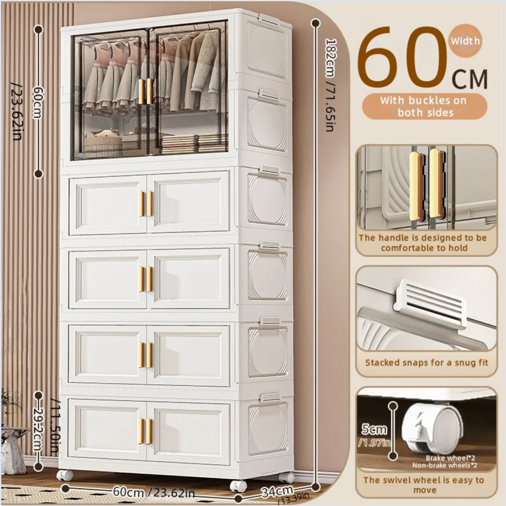 Foldable plastic storage box, simple wardrobe for home bedroom closet toy storage cabinet, no installation required Oasis Select 60cm 1 Large 4 Small