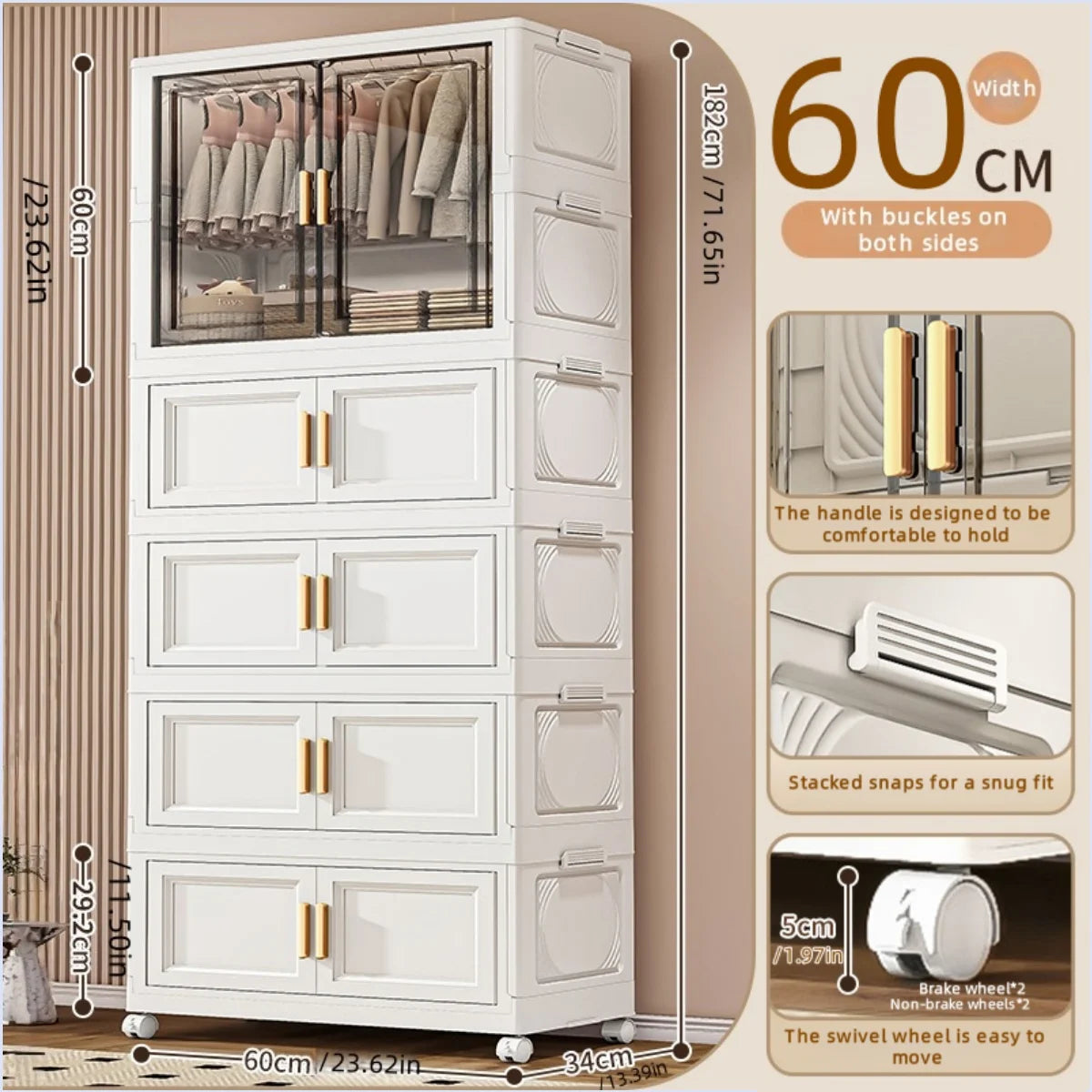 Foldable plastic storage box, simple wardrobe for home bedroom closet toy storage cabinet, no installation required Oasis Select 60cm 1 Large 4 Small