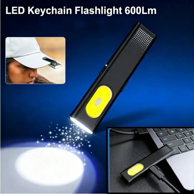 Mini USB-C Rechargeable Keychain Flashlight – 600 Lm COB LED