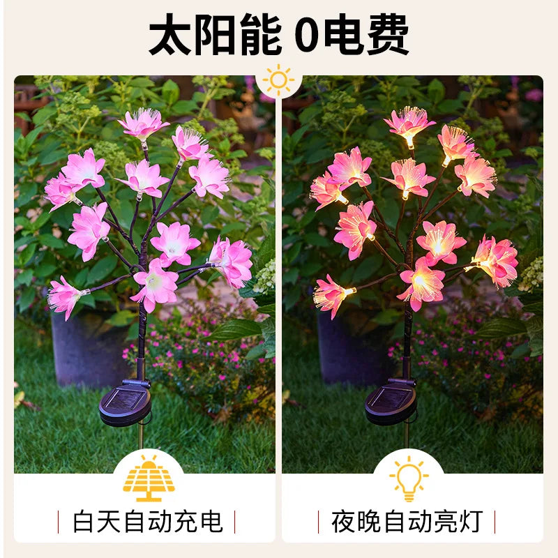 LED Waterproof Solar Simulation Flower Floor Insert Light, Camellia Flower Light, Outdoor Garden Lawn Fiber Optic Flower Light Oasis Select