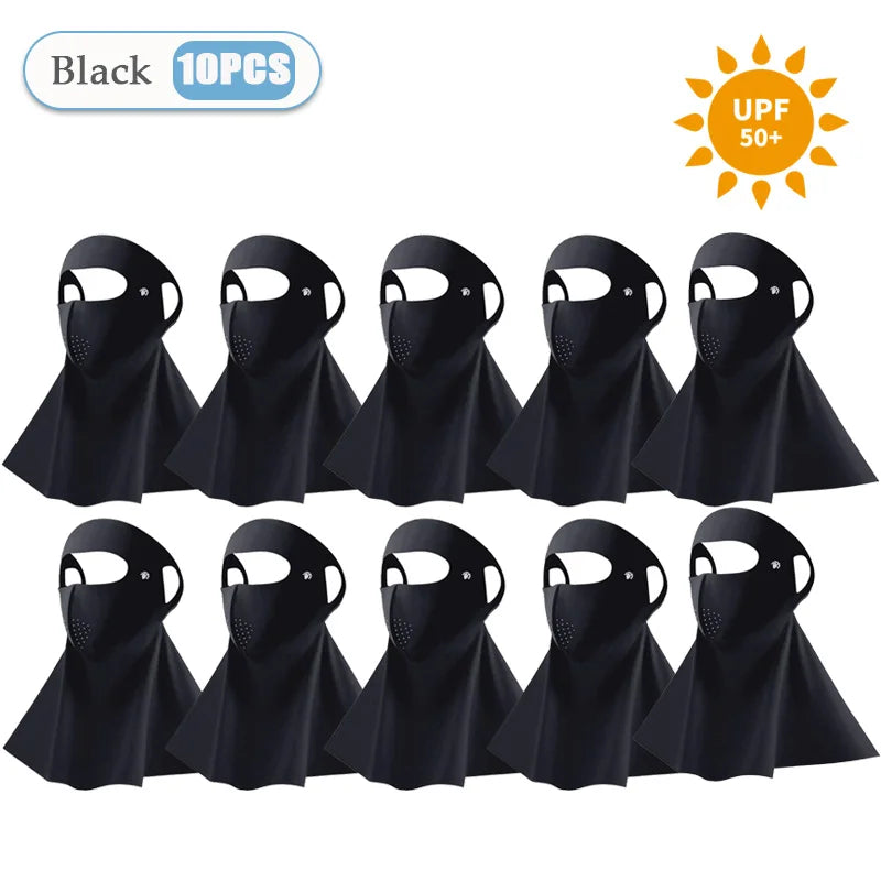 1-10PCS 3D Ice Silk Sun Face Mask Women UV Protection Cooling Breathable Dustproof Balaclava for Outdoor Sports Cycling Oasis Select Black-10PCS