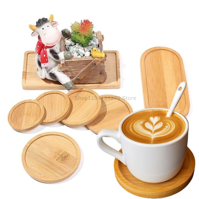 Simple Style Home Decoration Succulents Bonsai Holder Round Square Flowerpot Base Rectangle Bamboo Wood Tray Oasis Select
