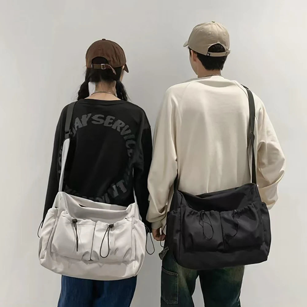 Drawstring crossbody bag, large capacity shoulder bag, fashion zipper bag, men's and women's universal, applicable to school Oasis Select