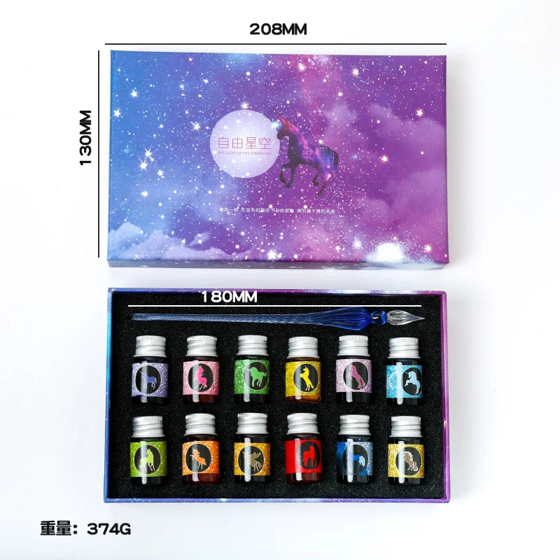 Free Starry Sky Pen Glass Pen Gradient Color Gift Set Dip Pen Business Gift Pen Student Crystal Pen Oasis Select 18