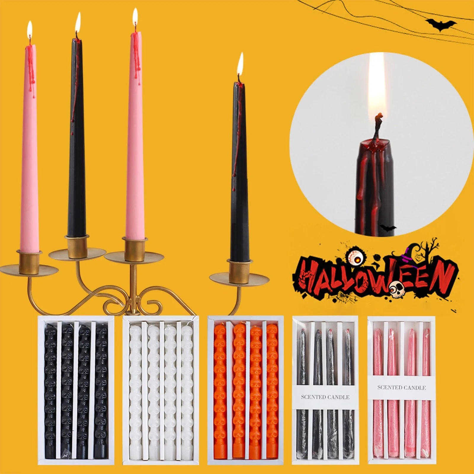 4-Pack Vampire Tears Gothic Taper Candles – Halloween Blood Drip Gothic Taper Candles Oasis Select