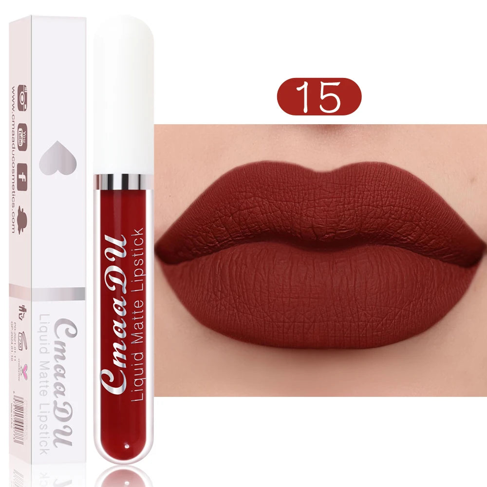 CmaaDu 1 Pcs Matte Lip Gloss Liquid Lipstick- Lip Stains with Long-Lasting Waterproof, Adult Age Range, Red Tones Easy to Color Oasis Select 15