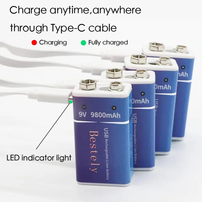 9V Rechargeable Li-ion Battery 9800mAh PP3 6F22 6LR61 006P USB Charging For Smoke Detector Alarm Microphone Toy Oasis Select