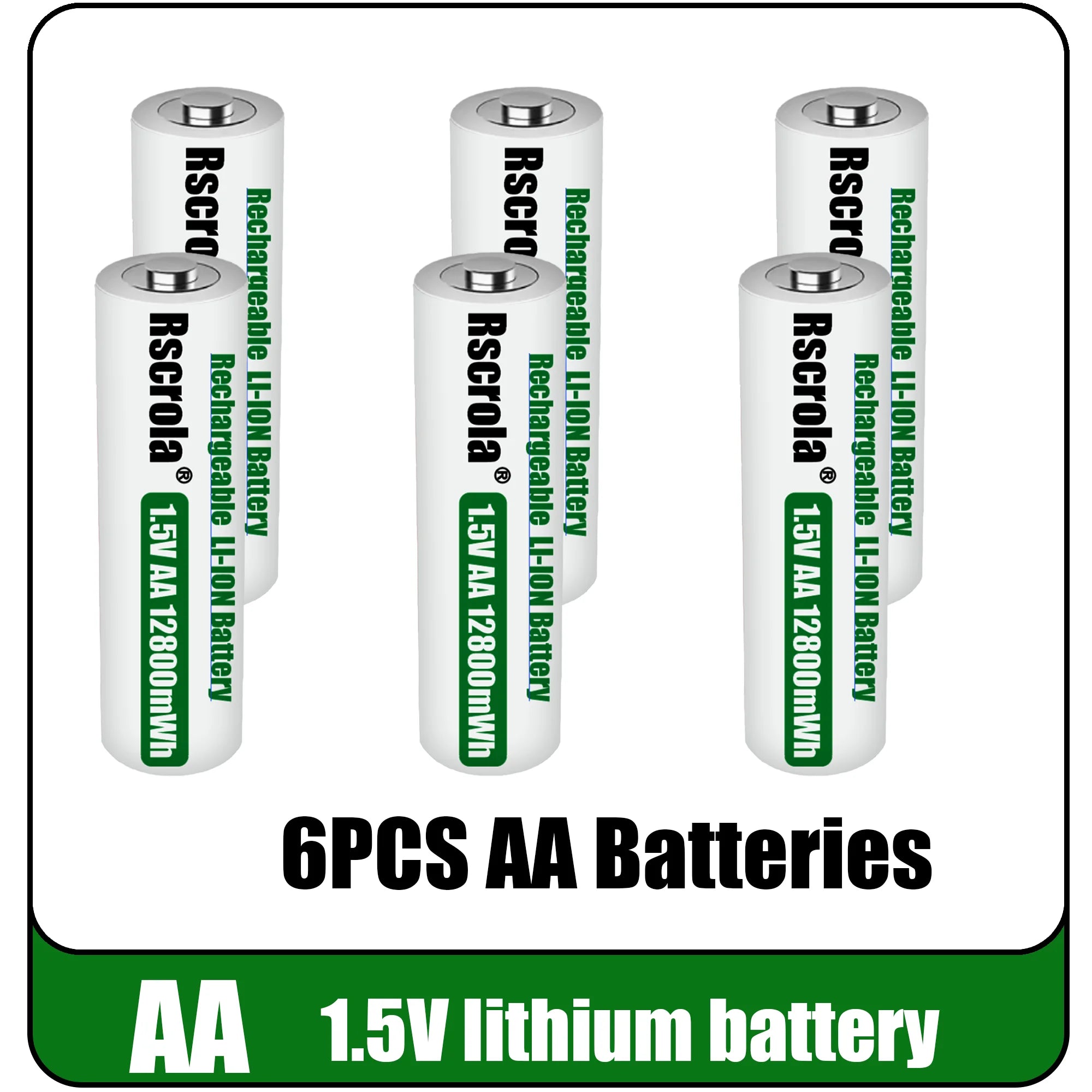 Universal Rechargeable 1.5V AA 12800mWh Lithium ion Battery Fast charging with Charger for Camare Clock Mouse Fan Electric Toys Oasis Select 6 PCS Batteries