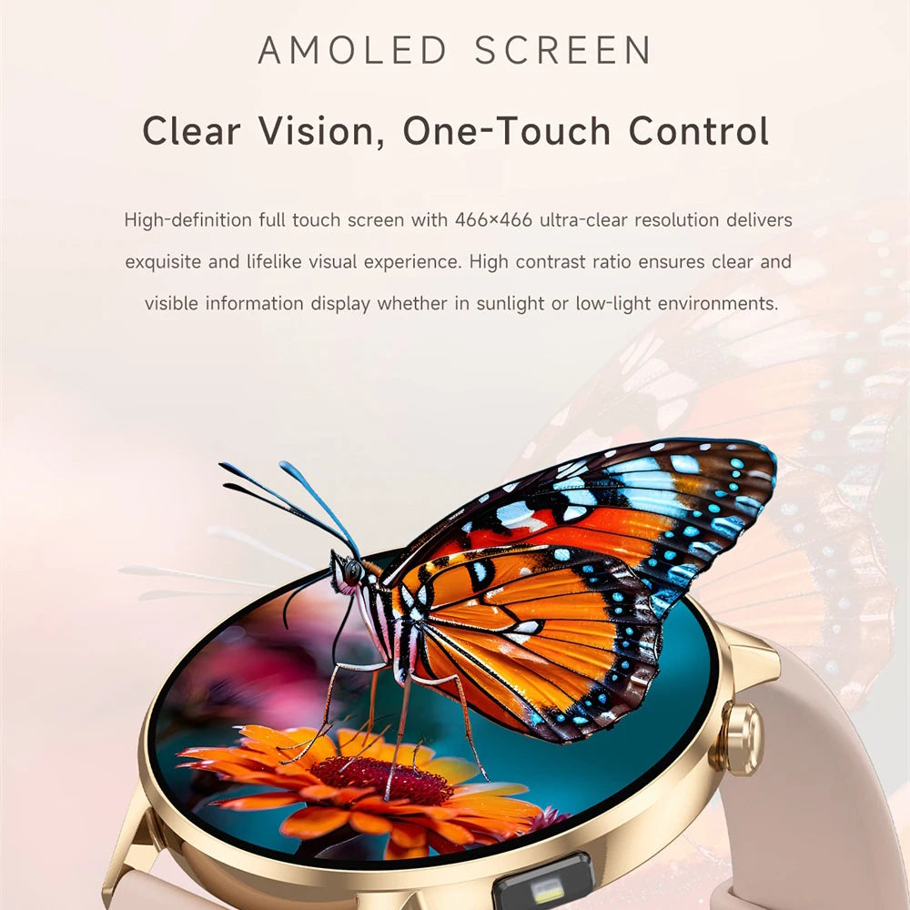 Smartwatch Waterproof Flashlight Luxury Women AMOLED Screen Blue Tooth Call Smart Watches Lady Heart Rate Health Voice Assistant Oasis Select