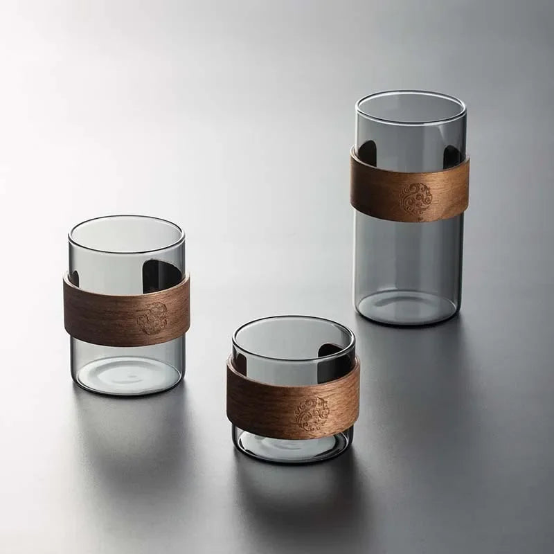 Heat-resistant Glass Tea Cup High Borosilicate Main Cup Tea Tasting Cup Walnut Handle Kung Fu Tea Cup Oasis Select set A 201-300ml