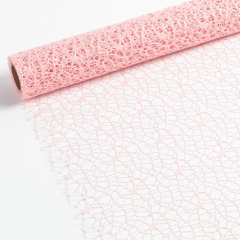 50cm 5yards Flower Wrapping Gauze Bouquet Wrapping Lace Jacquard Net Flower Pattern Mesh Floral Wrapping Paper Valentine's Day Oasis Select Pink