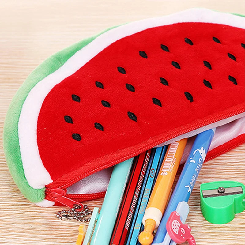 School Suppli Stationery Watermelon Pencil Case Cute Fruit Kawaii Plush Large Capacity Pencil Bag Cosmetics Case for Kids Gift Oasis Select