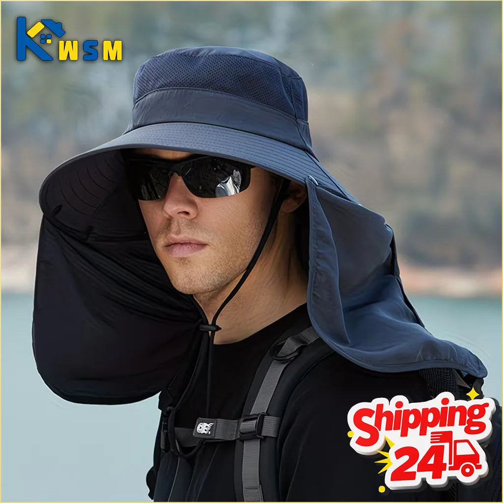 Fishing Hat for Men Summer Outdoor Sun Protection Cap with Neck Flap Wide Brim Fisherman Hat for Hiking Camping Beach Oasis Select
