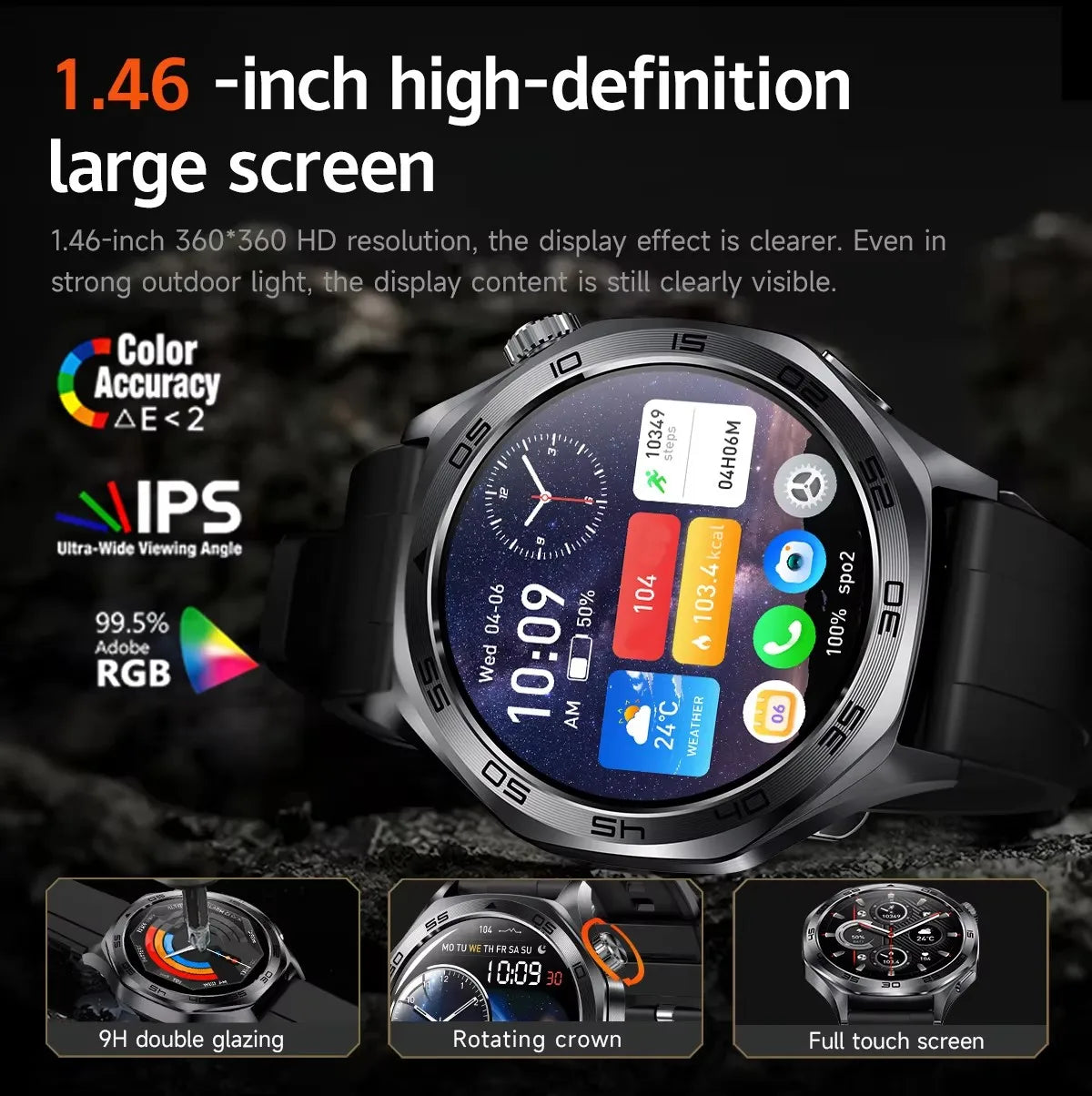 DAORKOW Smartwatch 1.46" IPS IPX8 | 100+ Activity Modes