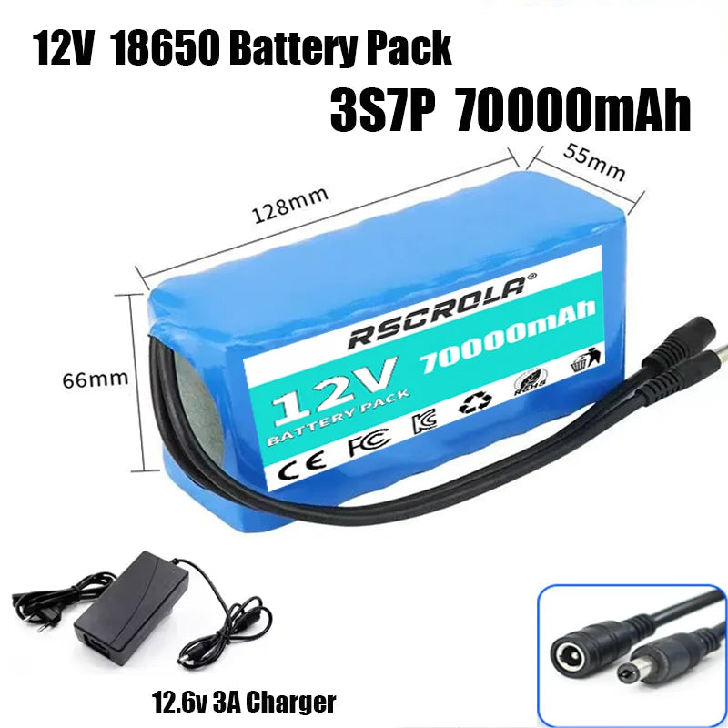 12V Rechargeable 18650 Lithium Battery Pack with BMS & Charger – Long Cycle Life for Solar, LED Light, RC Model, Power Supply Oasis Select 3s7p 70Ah