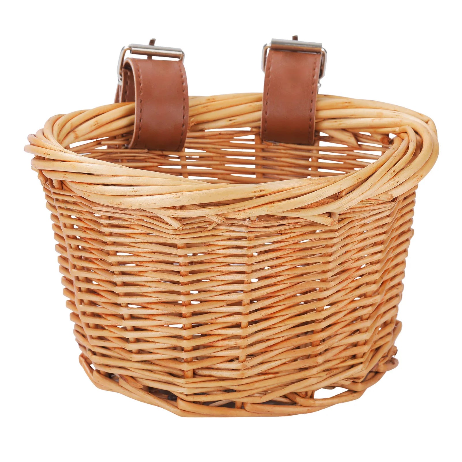 Kids Bike Basket Bicycle Wicker D-shaped Baskets Child Scooter Front Storage Basket With 2 Leather Strap For Cycling Accessories Oasis Select