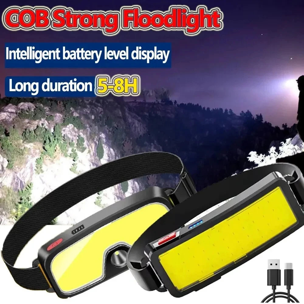 Powerful COB LED Headlamp Built-in Battery Type-c Rechargeable Headlight Outdoor Super Bright Camping Fishing Head Lamp Torch Oasis Select