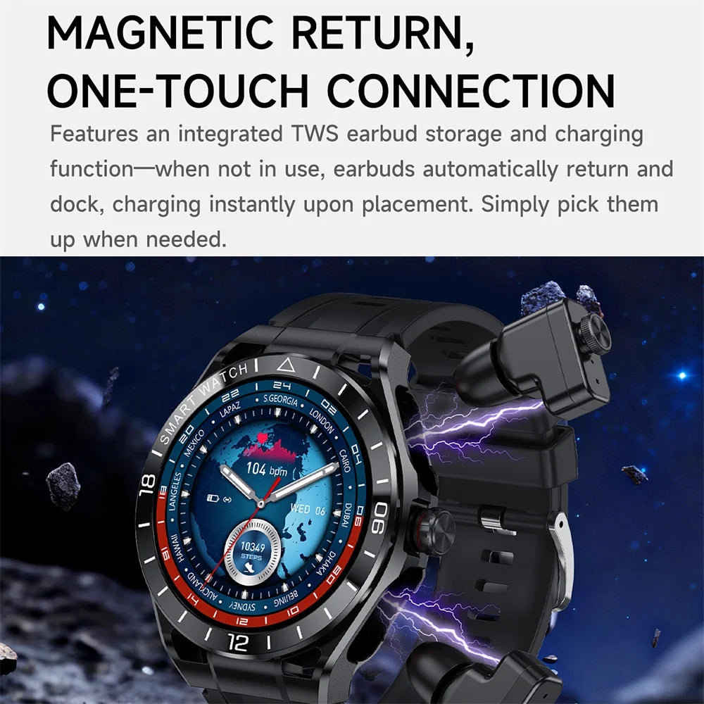 Smart Watch 2 In 1 Blue Tooth Call Earphones Voice Assistant Heart Rate Health Sports Smartwatch TWS Noise-canceling Headphones Oasis Select