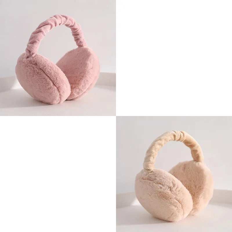1-4PCS Korean Version Foldable Portable Ear Cup For Warmth, Plush Earplugs For Men And Women For Warmth In Autumn And Winter Oasis Select Beige-Dark Pink