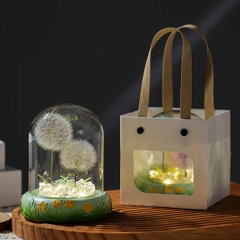 Dandelion Immortal Dried Bouquet Nightlight Ornaments Birthday Gift Girlfriend Girlfriend Girlfriend High-class Sense Niche Oasis Select 2 white dandelions Floral base gift bag