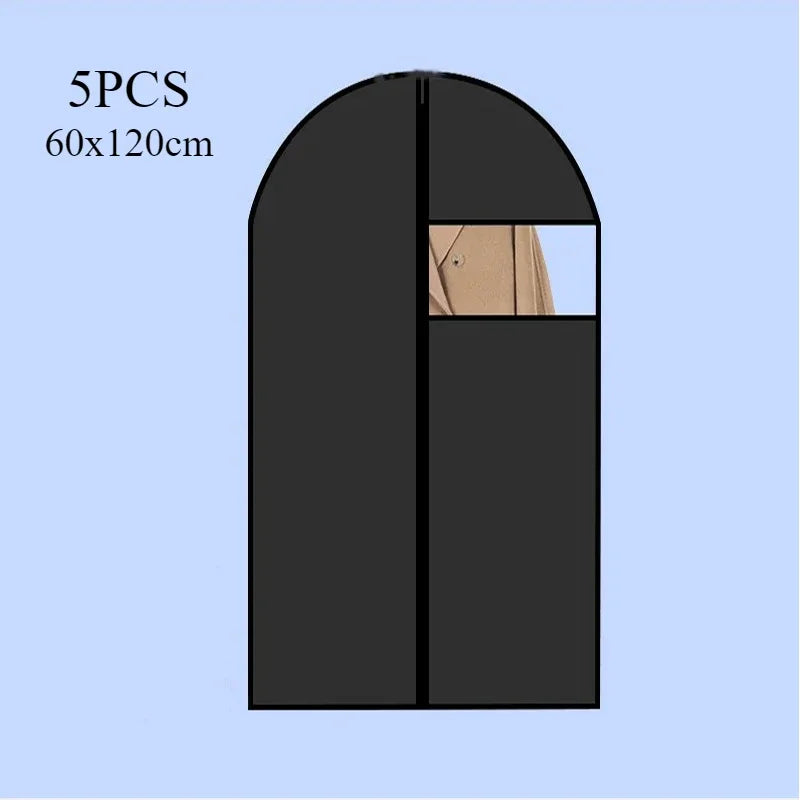5PCS Dustproof Cloth Cover Bags Clothes Hanging Garment Dress Suit Coat Dust Cover Home Storage Bag Pouch Case Organizer Oasis Select 5pcs Black-60X120CM