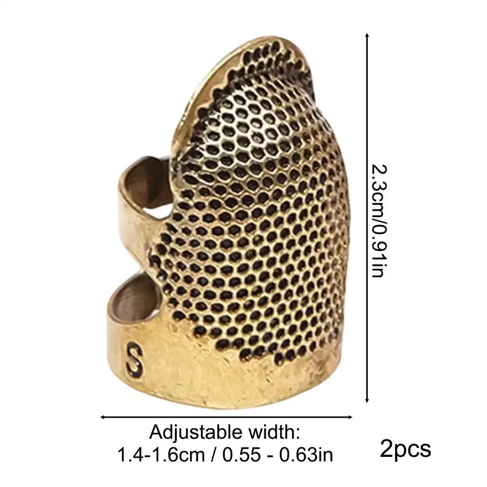2Pcs Adjustable Sewing Thimble Retro Sewing Finger Protection Cover Needle Thimble Ring Handmade DIY Craft Embroidery Sewing Oasis Select S