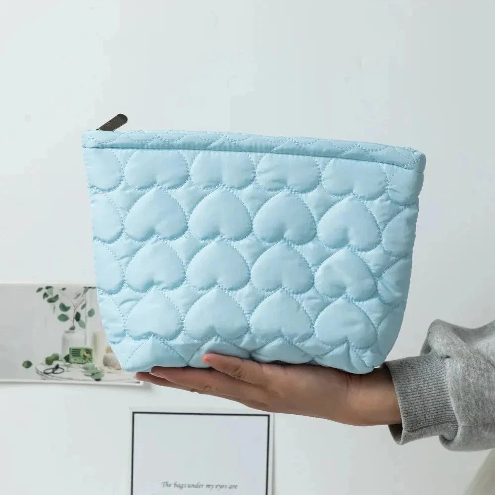 Fashion Korean Large Capacity Cosmetic Bag Women Soild Heart Quilting Handbag Portable Travel Lipstick Makeup Storage Bags Oasis Select